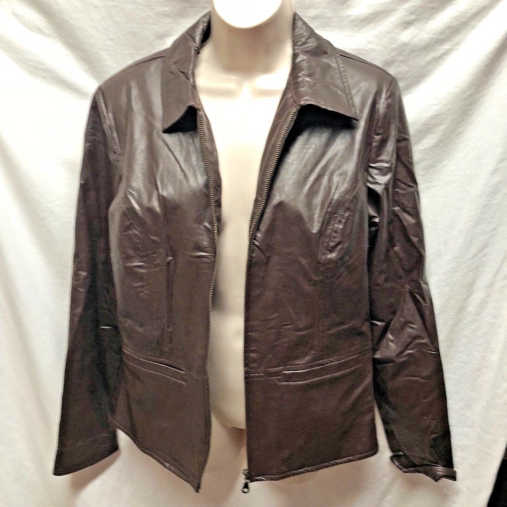 Brylane Brown Faux Leather Womens Sz 10 Brown Zip